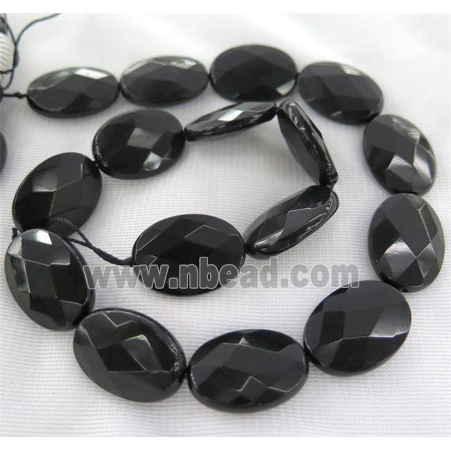 black onyx bead, faceted oval