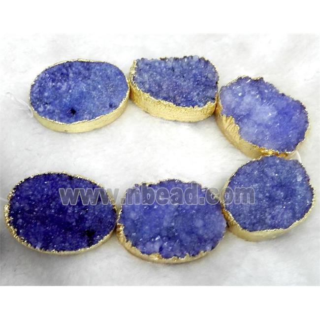 purple quartz druzy beads, oval, gold plated