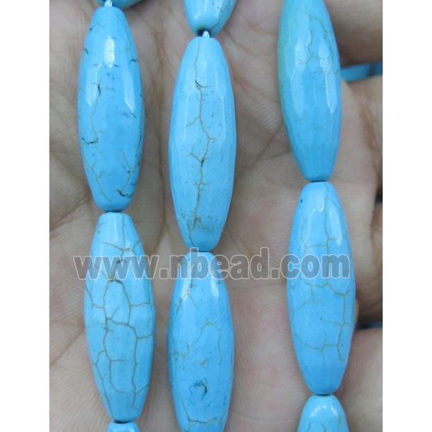 blue turquoise bead, faceted barrel, dyed