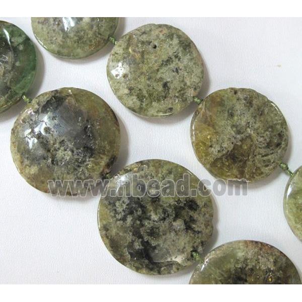 green garnet beads, flat round