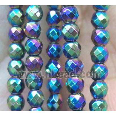 Hematite Beads, faceted round, rainbow electroplated