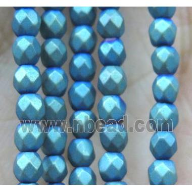 hematite bead, faceted round, green electroplated