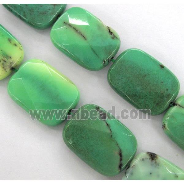 green grass agate bead, faceted rectangle