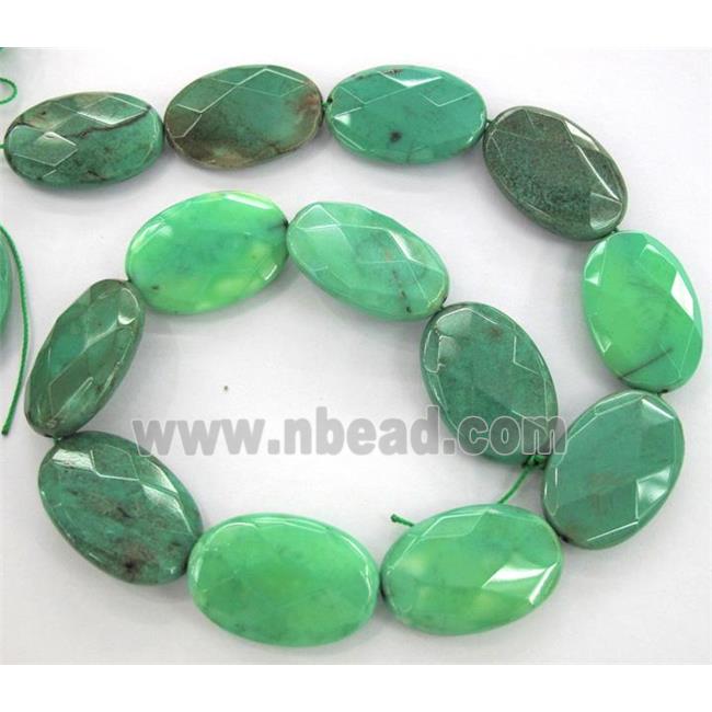 green grass agate beads, faceted flat-oval