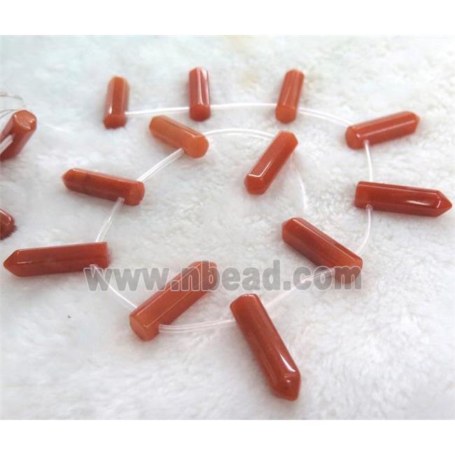 red agate beads, bullet shape