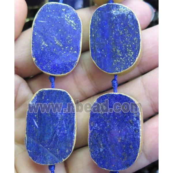 lapis lazuli beads, oval, gold plated