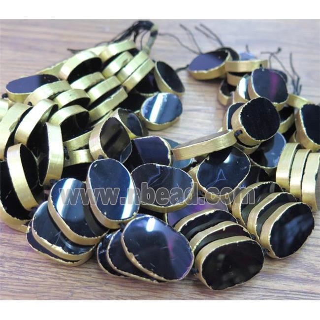 black agate beads, oval