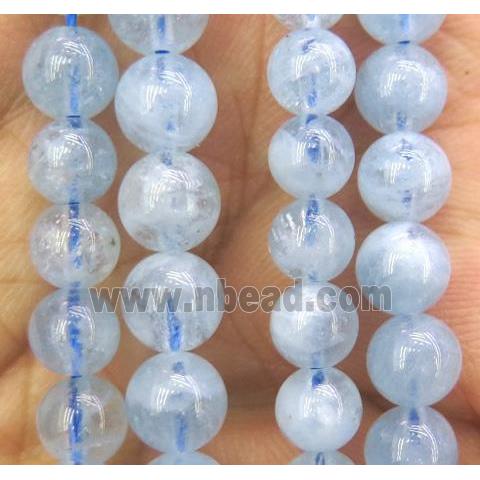 natural Aquamarine beads, round, A-Grade, blue