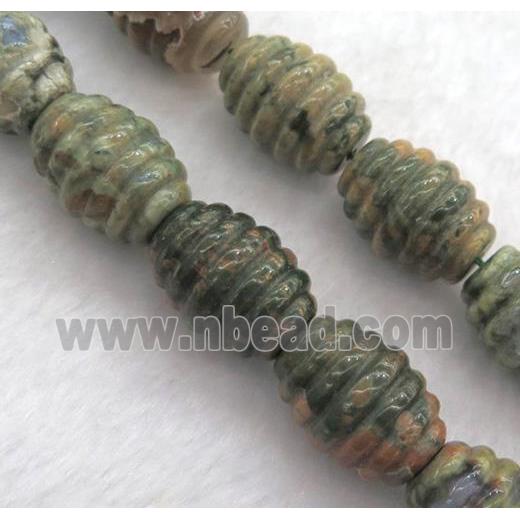 green Rhyolite barrel beads