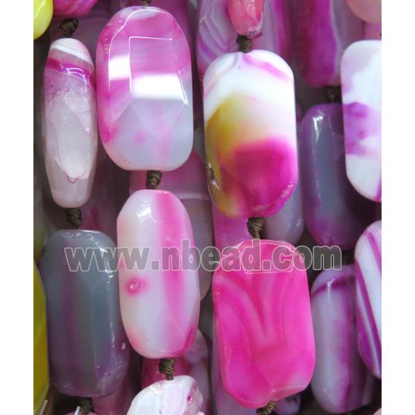 hotpink agate beads, faceted rectangle