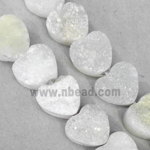 druzy quartz beads, heart, white