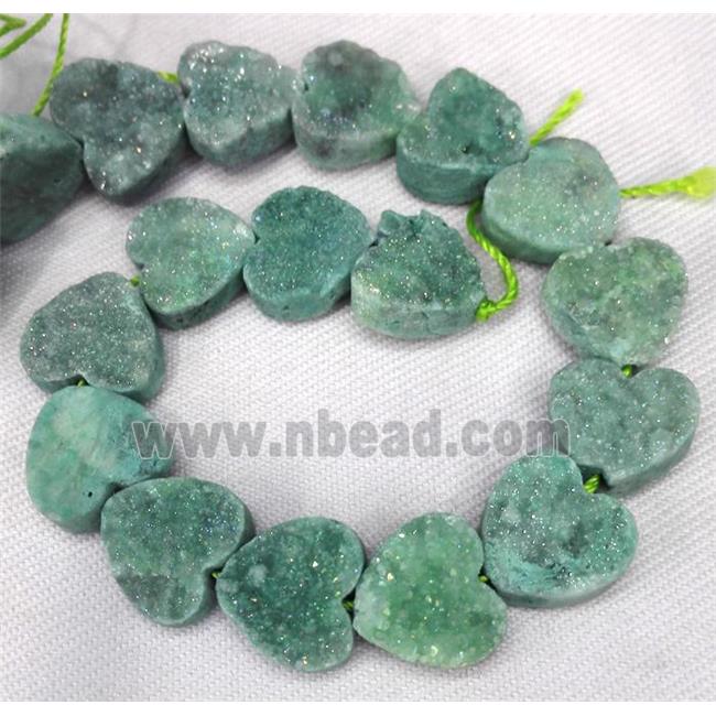 druzy quartz bead, heart, green