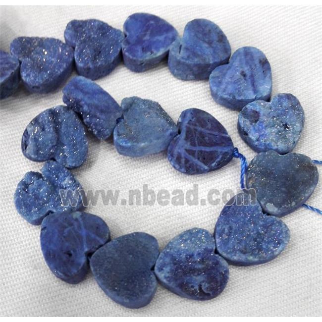 druzy quartz bead, heart, blue