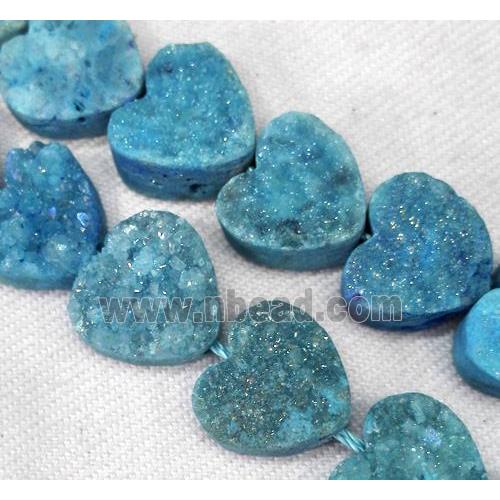 blue druzy quartz bead, heart