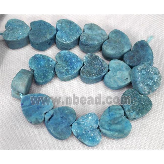 blue druzy quartz bead, heart