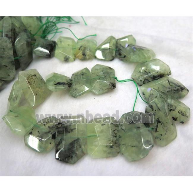 green prehnite bead, faceted square