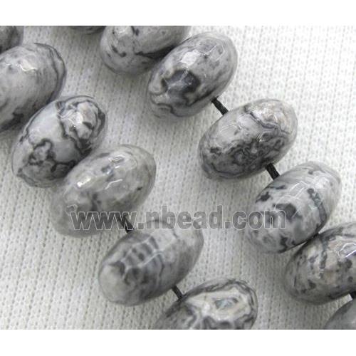 Grey Picture Jasper beads, faceted rondelle