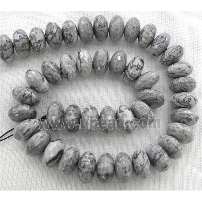 Grey Picture Jasper beads, faceted rondelle