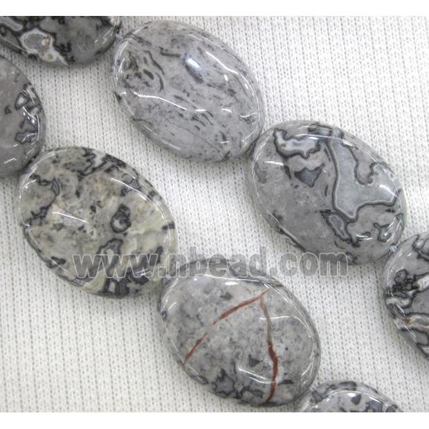 grey Picture Jasper beads, oval