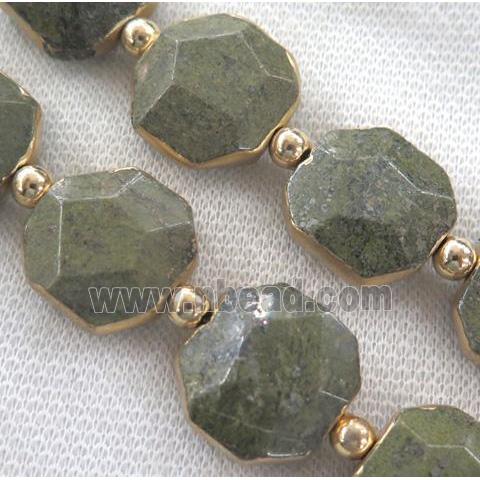 golden-spot green jasper beads, gold plated