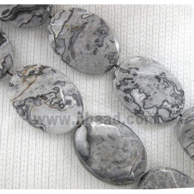 grey Picture Jasper beads, faceted oval