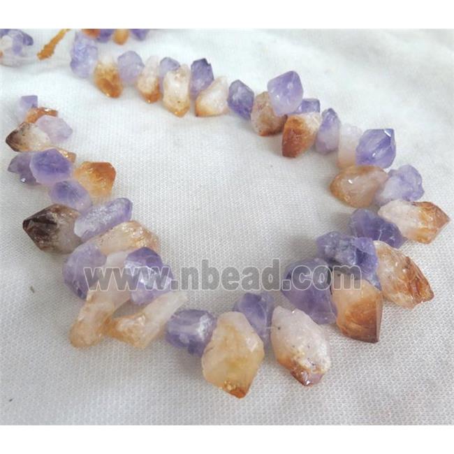strand of Amethyst and Citrine beads, freeform nugget