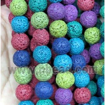 lava bead, round, mixed color