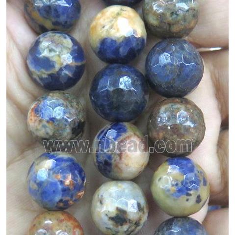 orange Sodalite Beads, faceted round, blue