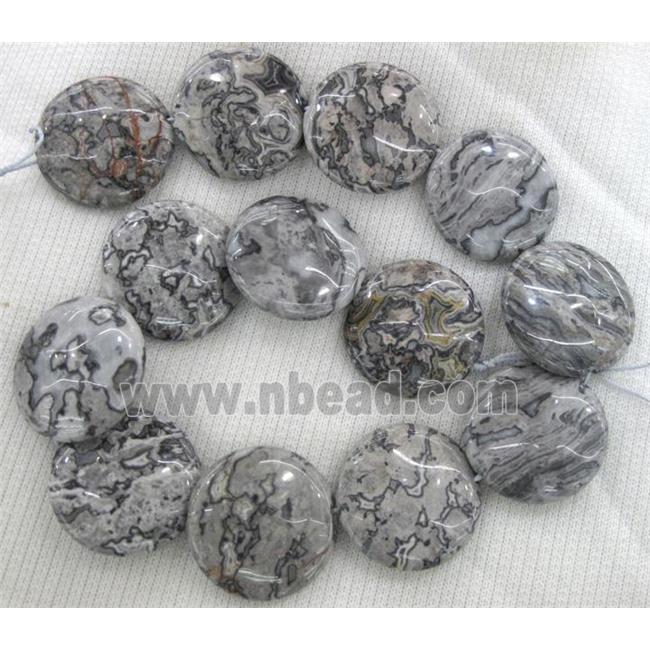 grey drawing Picture Jasper beads, flat-round