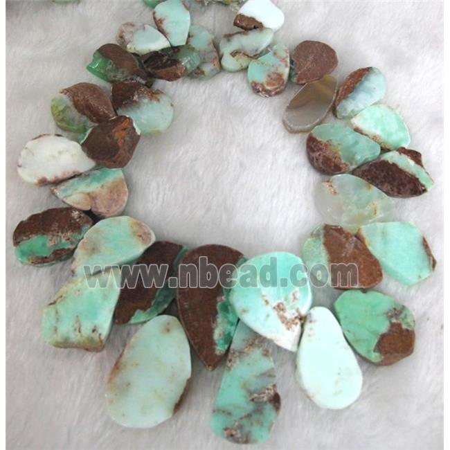 Australian chrysoprase beads for necklace, green, teardrop