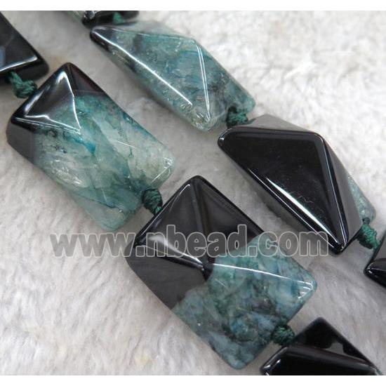 agate beads with green druzy, point, rectangle
