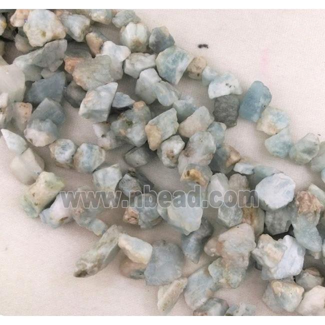 Aquamarine chip bead, freeform, top-drilled, blue