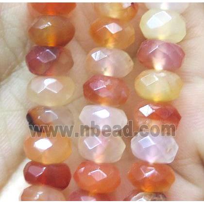 Red Carnelian agate beads, faceted rondelle