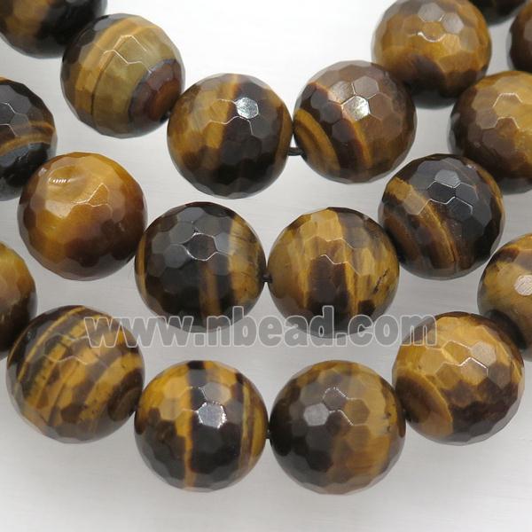 tiger eye stone bead, faceted round, AB grade