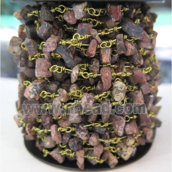 Rhodonite chip bead rosary chain, handmade