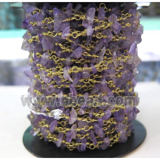 Amethyst bead chip rosary chain, purple
