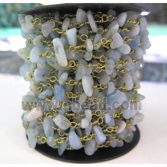 Aquamarine chip bead rosary chain, blue