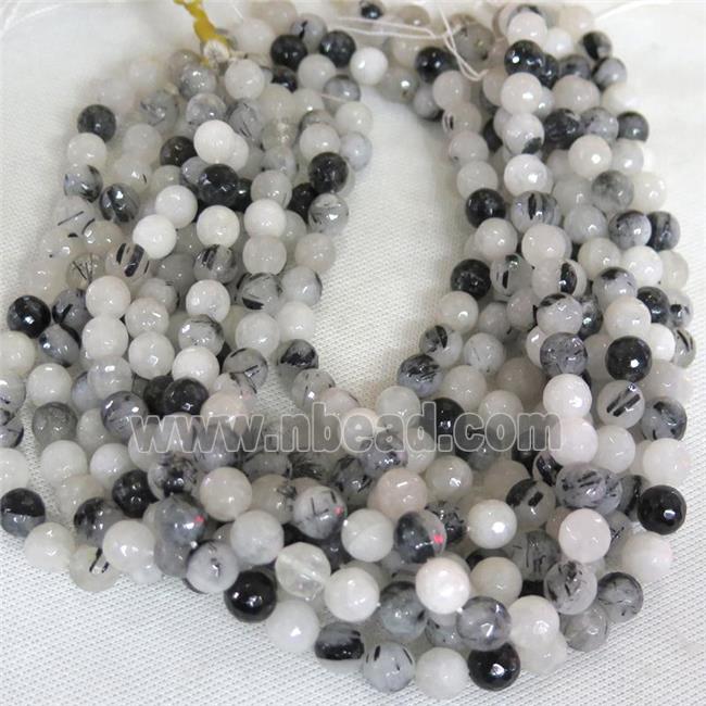 Black Rutilated Quartz Beads, faceted round