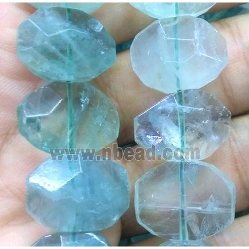 green fluorite bead, faceted oval