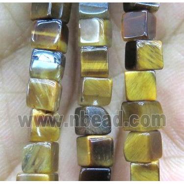 yellow Tiger eye stone cube beads