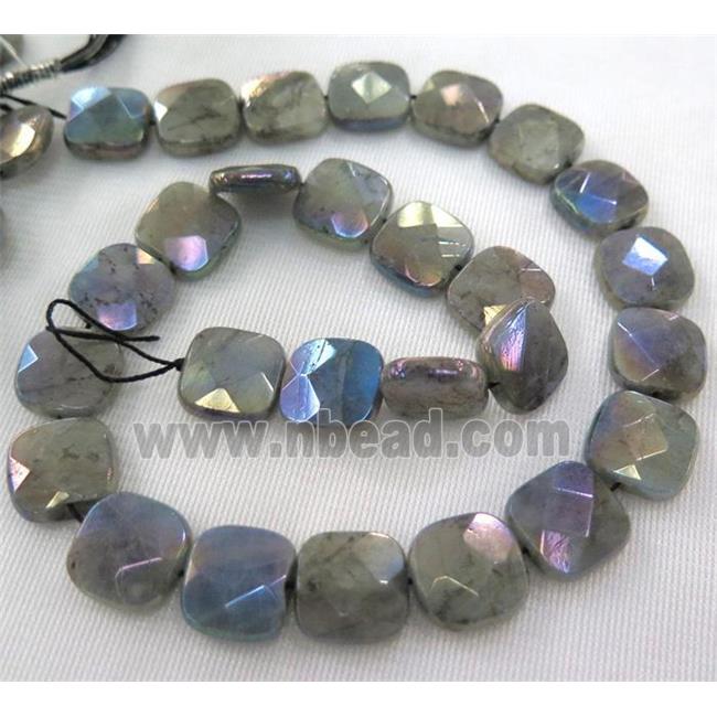 Labradorite bead, faceted square, AB color