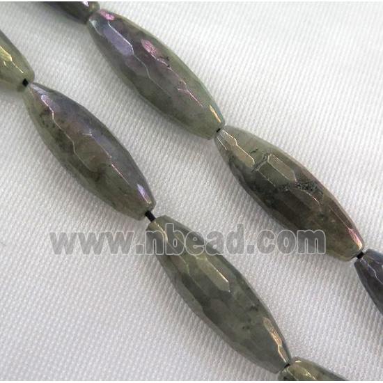 Labradorite bead, faceted rice, AB color