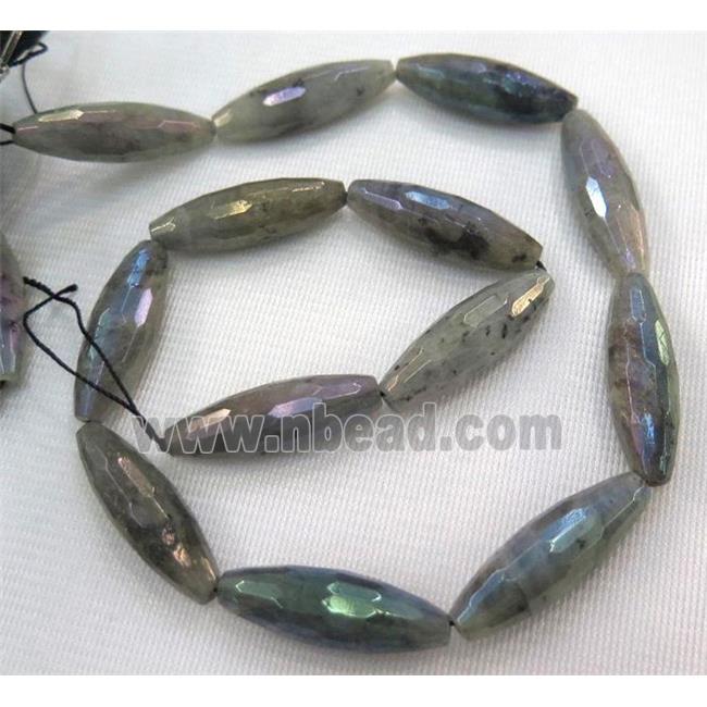 Labradorite bead, faceted rice, AB color