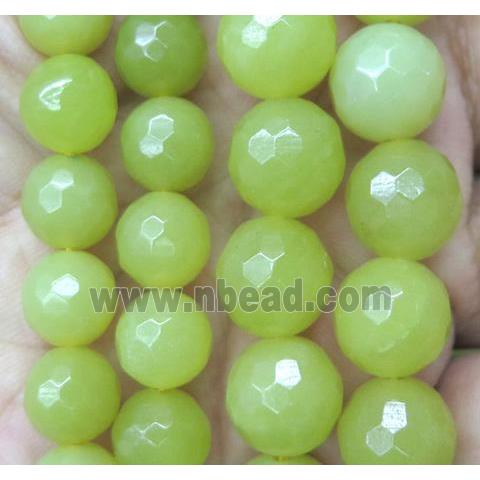 Lemon Jade bead, faceted round, olive
