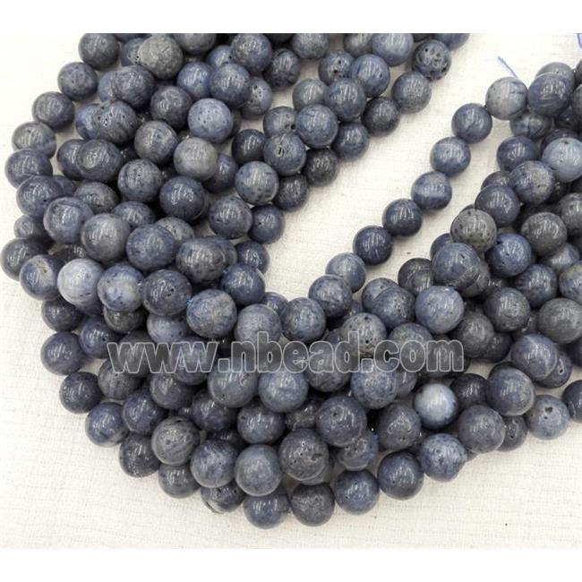 Natural navy blue Coral Fossil beads, round