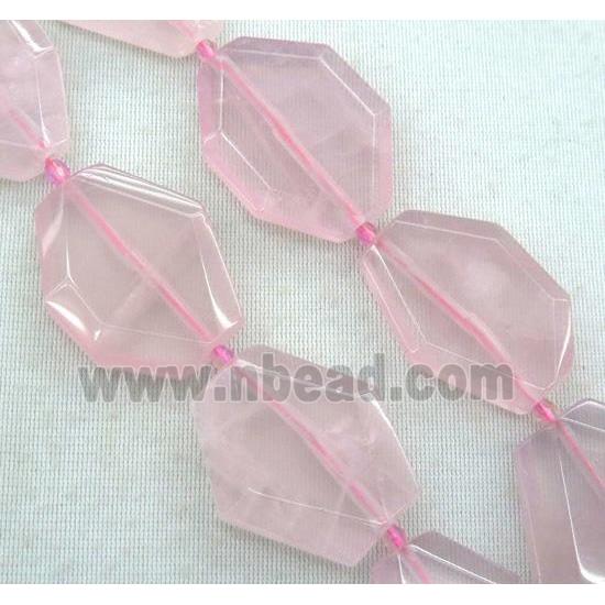rose quartz slice bead, faceted freeform, pink