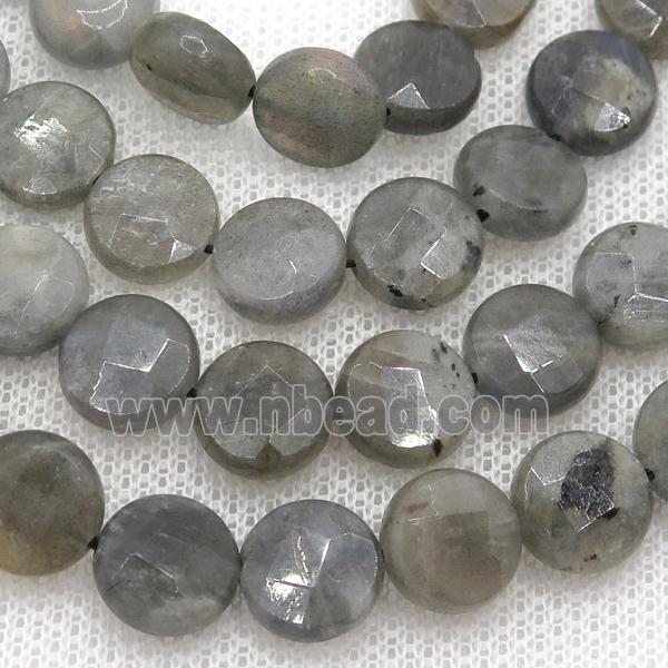 Labradorite bead, faceted coin-round