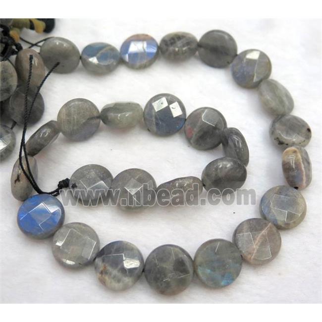 Labradorite bead, faceted coin-round