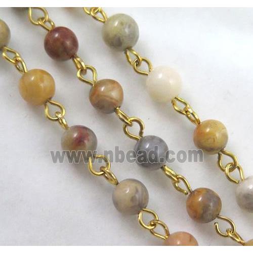 crazy agate beaded chain, gold pin