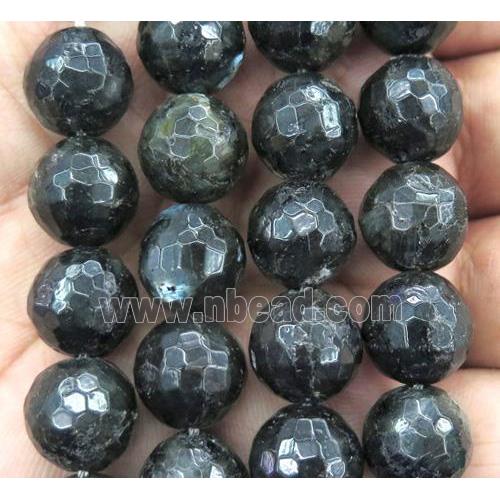 black larvikite Labradorite bead, faceted round